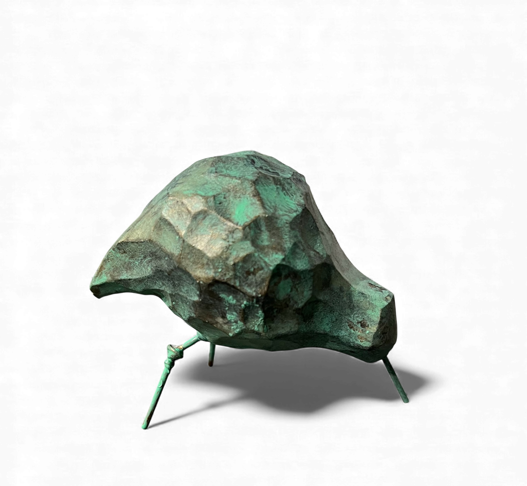 Mini oiseau de rivage, no 32, de l'artiste Bernard Hamel, Sculpture, Hydrostone, pattes d'acier, Création unique, dimension : -- po