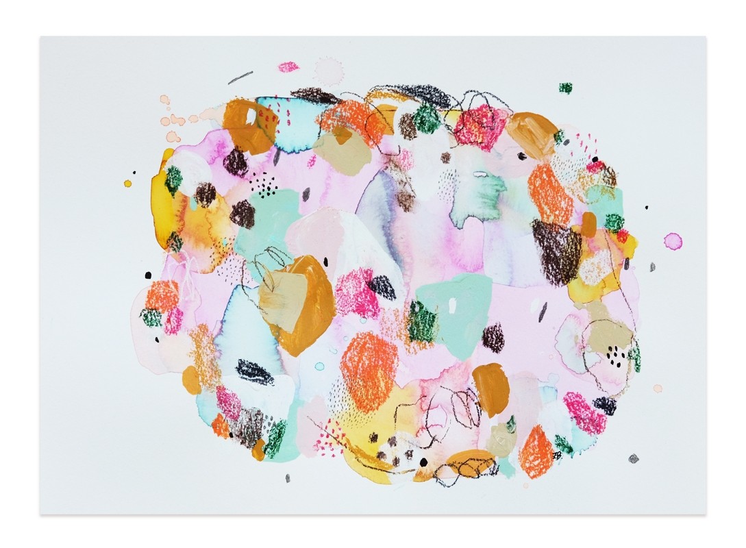 Myriade, série 'Au coeur du temps', de l'artiste Zoé Boivin, Oeuvre sur papier, Médiums mixtes, Création unique, dimension 11 x 15 pouces de largeur