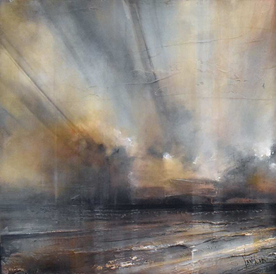 Mythique 17, no 0166 -- A--, de l'artiste Yan Laboissonnière, Techniques mixtes sur bois , Création unique, dimension : 16 x 16 po de largeur