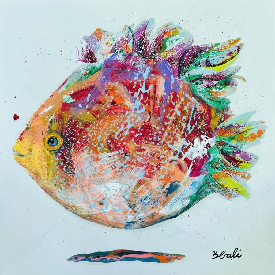 Nager dans le bonheur (t.encadré), de l'artiste Brigitte Galipeau - BGALI, Tableau, Techniques mixtes sur toile, Dimension : 16 x 16 pouces