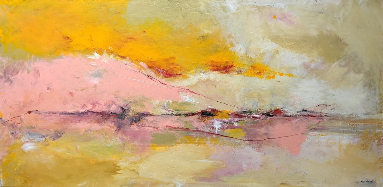 Paysage clair, de l'artiste Benoit Genest Rouillier, Tableau, Acrylique sur toile, Création unique, dimension : 24 x 48 po de largeur