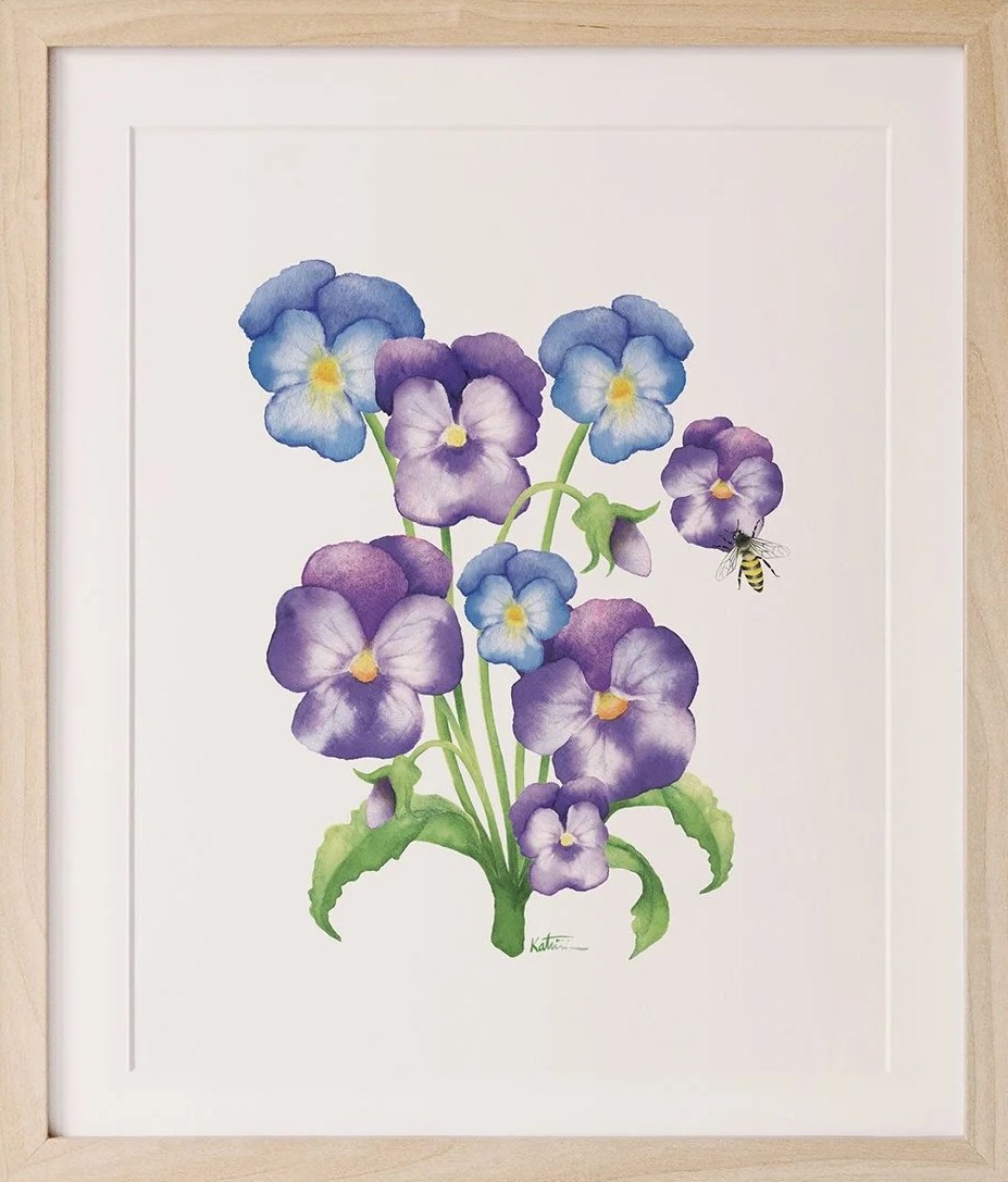 Affiche, -- Pensées --, de l'artiste Katrinn Pelletier, Illustration, aquarelle, crayons de couleur, ..., dimension : 10 x 8 po de largeur