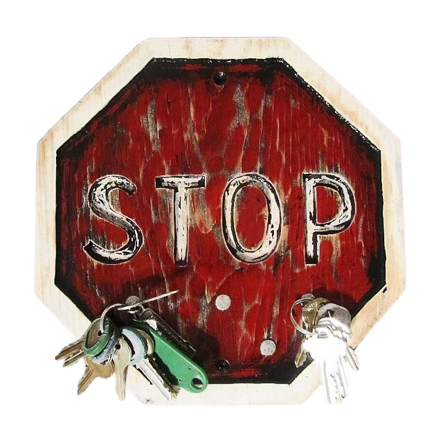 Porte clefs magnétique STOP, de l'artiste Alexandre Tardif, dimension 9.5 x 9.5 pouces de largeur