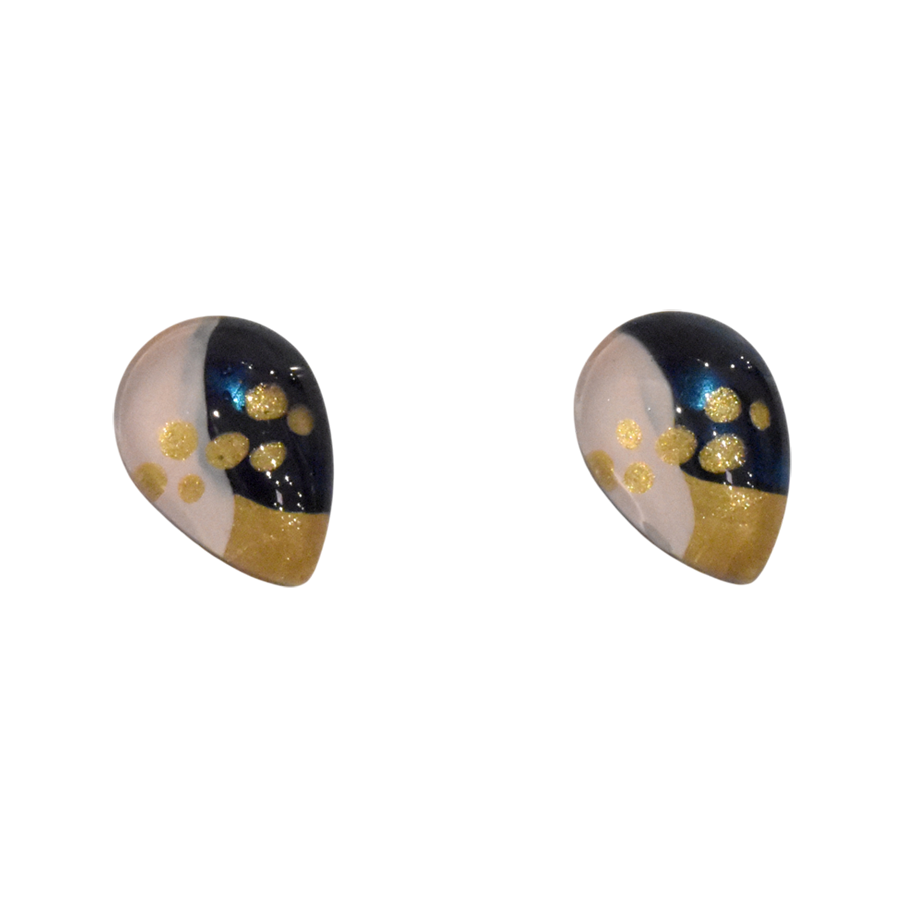 Boucles d'oreille, Puce à l'oreille, no 67, de l'artiste Azurine, Peintes à la main, Tiges en acier inoxydable, Matière première : verre, cuisson au four