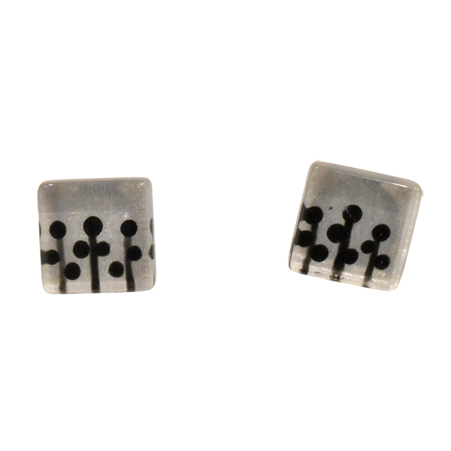 Boucles d'oreille, Puce à l'oreille, no 68, de l'artiste Azurine, Peintes à la main, Tiges en acier inoxydable, Matière première : verre, cuisson au four