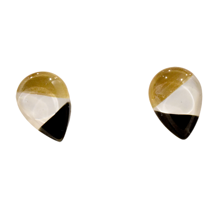 Boucles d'oreille, Puce à l'oreille, no 72, de l'artiste Azurine, Peintes à la main, Tiges en acier inoxydable, Matière première : verre, cuisson au four