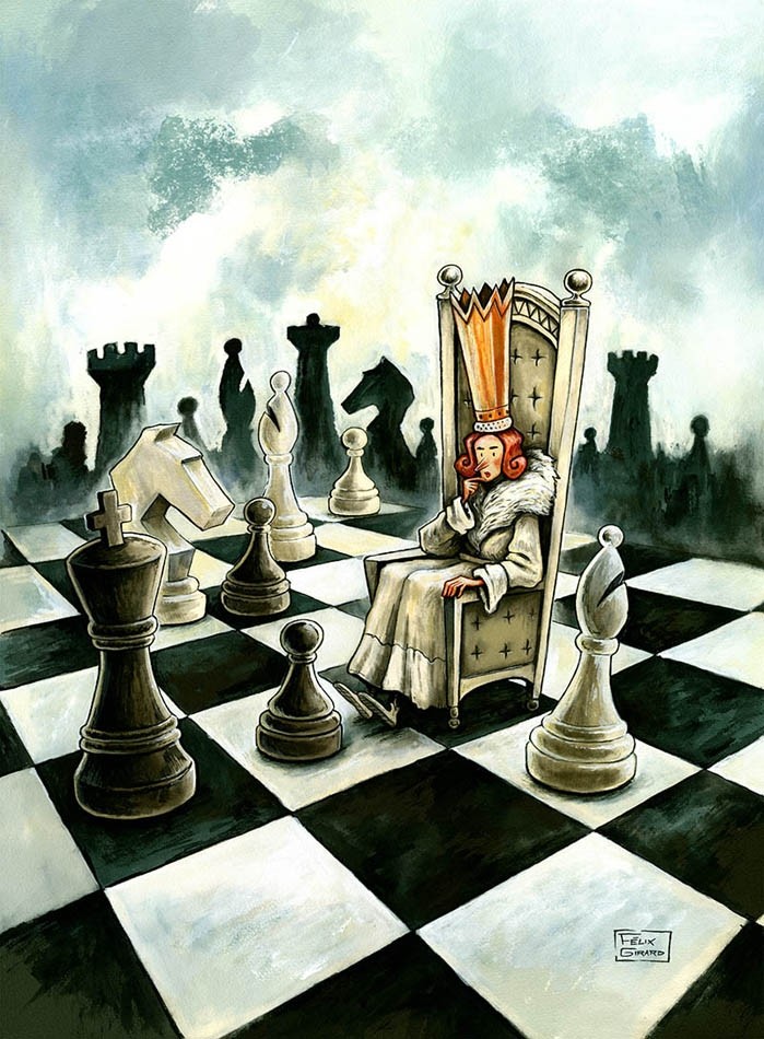Queen's gambit, de l'artiste Félix Girard, sur papier Epson « Enhanced Matte, impression avec de l’encre à pigment – qualité archive (ultra chrome), dimension : 18 x 14 pouces de largeur, affiche prête à être encadrée