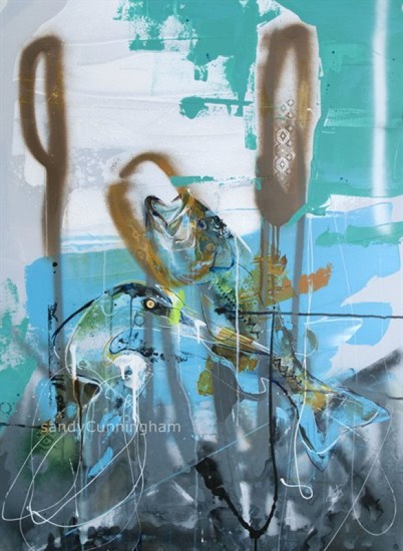 Quenouille, de l'artiste Sandy Cunningham, Tableau, Acrylique sur toile, Création unique, dimension : 40 x 30 po de largeur
