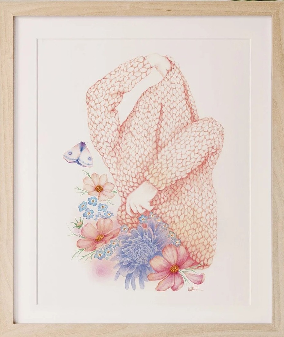 Affiche, -- Renaissance printanière --, de l'artiste Katrinn Pelletier, Illustration, aquarelle, crayons de couleur, ..., dimension : 10 x 8 po de largeur