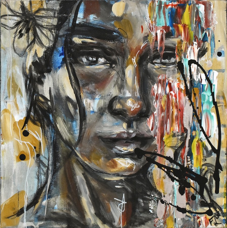 Sans titre no 6, de l'artiste Florence Lemay, Tableau, Acrylique sur toile, Création unique, dimension : 12 x 12 po de largeur