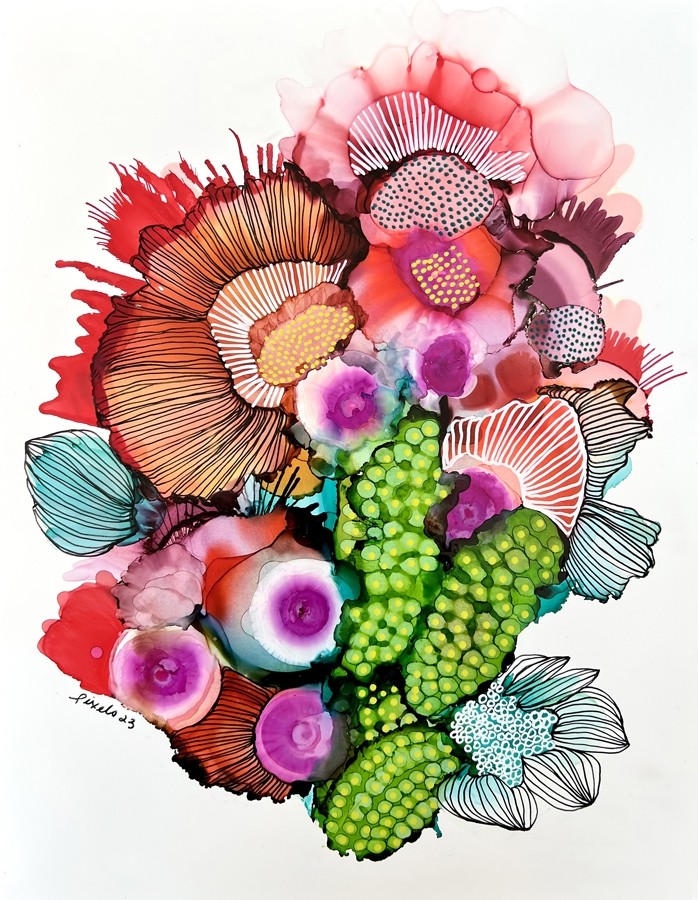 Si on rêvait, de l'artiste Nancy Létourneau, Oeuvre sur papier, Création unique, dimension : 10 x 13 pouces de largeur, Oeuvre prête à être encadrée