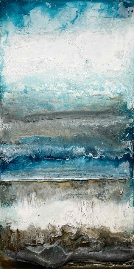 Souffle du large, no 779, de l'artiste Isabel Picard, Techniques mixtes sur bois, Création unique, dimension : 40 x 20 po de largeur