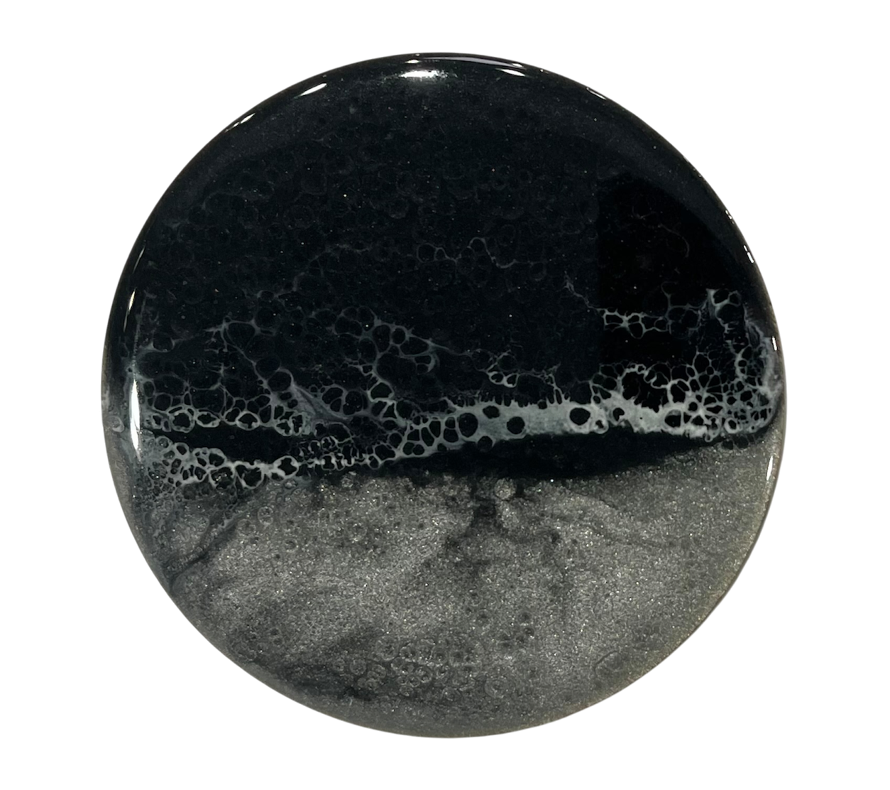 Sous-verre, GRIS, de l'artiste Julie Marcotte, Matériaux, Bouleau, résine alimentaire, dimension : rond, diamètre 10 cm ou 3.9 po, diamètre, 