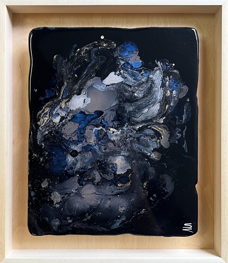 Hear the waves crash on the beach (t.encadré), de l'artiste Stéphanie Vallières, Mediums mixtes sur panneau de bois, Création unique, Format de l'oeuvre : 10 x 8 pouces de largeur