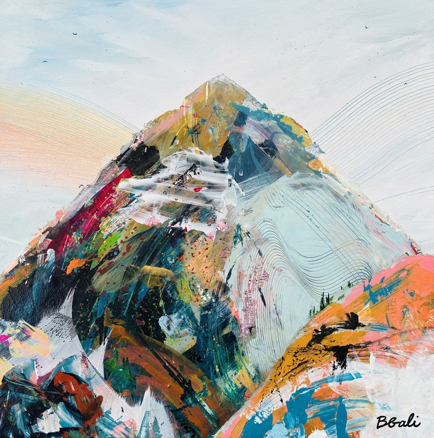 Tout s'éclaire, de l'artiste Brigitte Galipeau - BGALI, Tableau, Techniques mixtes sur toile galerie, Dimension : 16 x 16 pouces de largeur