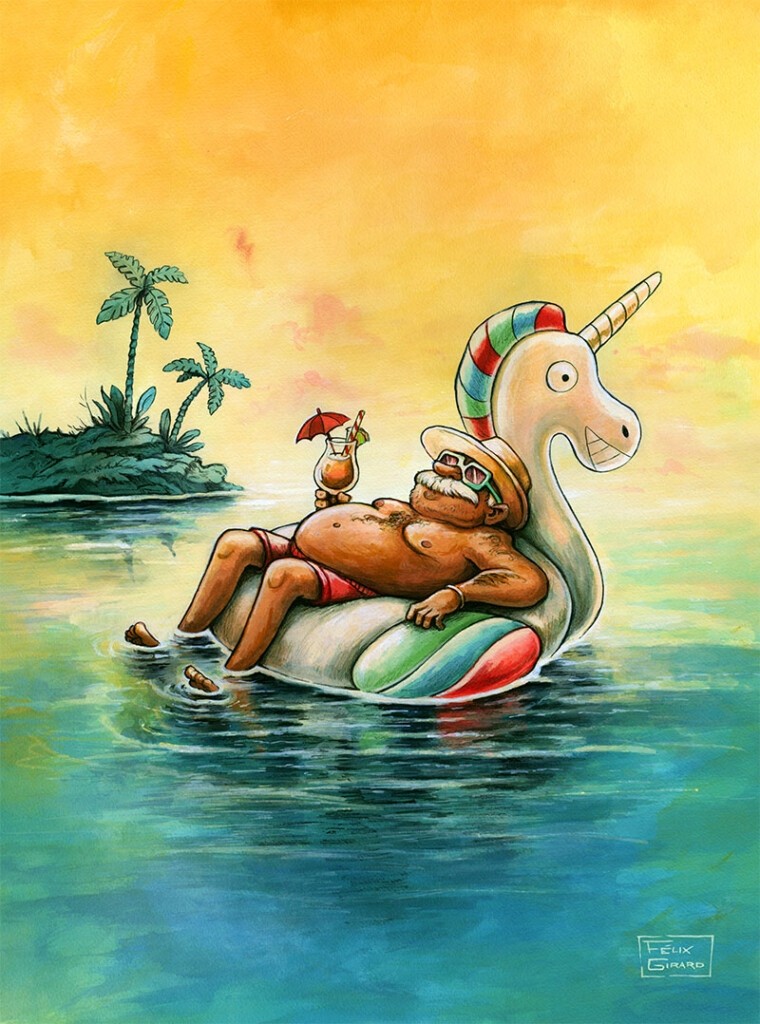 Carte de souhaits 7x5, Tout inclus, de l'artiste Félix Girard, dimension : 7 x 5 pouces largeur, sans texte, avec enveloppe, Vous pouvez inscrire votre message à l'intérieur, Carte vendue à l'unité