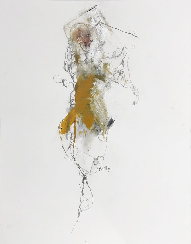 Une sauce pour la reine,, de l'artiste Benoit Genest Rouillier, Oeuvre papier, Acrylique sur papier, Création unique, dimension : 13.75 x 10.5 po de largeur