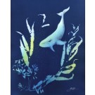 L'écho des profondeurs, de l'artiste Sophie Rozenn Boucher, Medium Cyanotype et aquarelle sur papier de coton, marouflé sur bois, Création unique, Format de l'oeuvre : 14 x 11 pouces de largeur