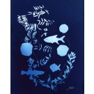 Un monde caché, de l'artiste Sophie Rozenn Boucher, Medium Cyanotype et aquarelle sur papier de coton, marouflé sur bois, Création unique, Format de l'oeuvre : 14 x 11 pouces de largeur