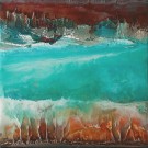 Contrée, no 649, de l'artiste Isabel Picard, Techniques mixtes sur bois, Création unique, dimension : 12 x 12 po de largeur