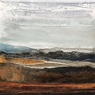 Horizon, no 748, de l'artiste Isabel Picard, Techniques mixtes sur bois, Création unique, dimension : 16 x 16 po de largeur