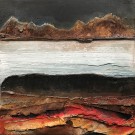 Horizon II, no 749, de l'artiste Isabel Picard, Techniques mixtes sur bois, Création unique, dimension : 16 x 16 po de largeur