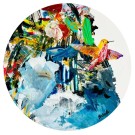 Vers la lumière, de l'artiste Brigitte Galipeau - BGALI, Tableau, Mixtes sur toile ronde régulière, Dimension : 16 pouces de diamètre