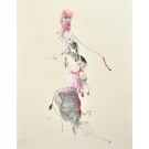 Coeur en sachet, de l'artiste Benoit Genest Rouillier, Oeuvre sur papier, Sanguine sèche, plomb, encre de Chine, acrylique, Création unique, dimension : 13.75 x 10.25 po de largeur