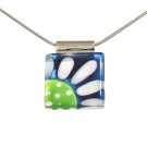 Collier carré 1 pouce, no 37, de l'artiste Azurine, Peint à la main, Chaîne 18 po acier inoxydable, Matière première : verre, cuisson au four