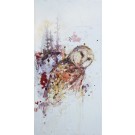 Echo du crépuscule, de l'artiste Anne-Marie Villeneuve, Tableau, Acrylique, graphite et fils de coton sur toile galerie, Création unique, dimension : 24 x 12 po de largeur