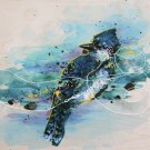 Georges, de l'artiste Anne-Marie Villeneuve, Tableau, Acrylique, graphite et fils de coton sur bois, Création unique, dimension : 12 x 12 po de largeur