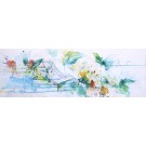 Repose en couleurs, de l'artiste Anne-Marie Villeneuve, Tableau, Acrylique, graphite et fils de coton sur toile galerie, Création unique, dimension : 12 x 36 po de largeur