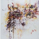 Auguste, de l'artiste Anne-Marie Villeneuve, Tableau, Acrylique, fils de coton et crayon de plomb, sur toile galerie, Création unique, dimension : 24 x 24 po de largeur