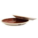 Assiette (à pain ou assiette petite pour tasse) (dessus rouge), de l'artiste Elizabeth Hamel, medium : céramique porcelaine blanche, dessus émail cuivré, 0.5 po haut x 6 po diamètre, pièce vendue à l'unité