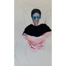 Tatoué dans un escalier roulant, de l'artiste Benoit Genest Rouillier, Oeuvre papier, Mixtes sur papier, Création unique, dimension : 30 x 22 po de largeur