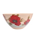 Bol repas, no 35, (bande bleue, fleur rouge), de l'artiste Jane Baronet, Pièce tournée ou fabriquée en grès par moulage, dimension : 7.25 po x 3.5 po