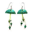 Boucles d'oreilles Méduses, no 24, de l'artiste Molusk, Bijou mode d'inspiration aquatique souple et léger. La matière première : un PVC transparent qui, une fois coloré, doré et imprimé, est totalement métamorphosé.