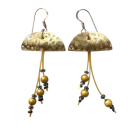 Boucles d'oreilles Méduses, no 28, de l'artiste Molusk, Bijou mode d'inspiration aquatique souple et léger. La matière première : un PVC transparent qui, une fois coloré, doré et imprimé, est totalement métamorphosé.