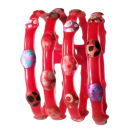 Bracelet Multi-pois 4 rangs (rouge, pois multi rouge, rose, noir), no 28, de l'artiste Molusk, Longueur 6.5 pouces, Bijou d'inspiration aquatique souple et léger fait de PVC coloré qui épouse la forme du corps à la manière d’un tatouage,