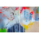 Calcutta mon amour (diptyque), de l'artiste Marie Chantal Le Breton, Tableau, Acrylique et crayon sur bois, format total de l'oeuvre : 40 x 60 pouces de largeur