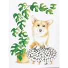 Carte de souhaits 5x4 po, -- Corgi - plante --, de l'artiste Katrinn Pelletier, dimension : 5.5 x 4.25 pouces largeur, sans texte, avec enveloppe Vous pouvez inscrire votre message à l'intérieur. Carte vendue à l'unité