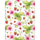 Carte de souhaits 5x4 po, -- Motif Fraises et hibicus --, de l'artiste Katrinn Pelletier, dimension : 5.5 x 4.25 pouces largeur, sans texte, avec enveloppe Vous pouvez inscrire votre message à l'intérieur. Carte vendue à l'unité