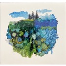 Carte de souhaits 5x5 po, Pense à nous, de l'artiste Nancy Létourneau, dimension : 5.25 x 5.25 pouces largeur, sans texte, avec enveloppe  Vous pouvez inscrire votre message à l'intérieur.  Carte vendue à l'unité