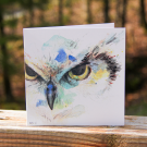 Carte de souhaits 5x5, -- Scruter l'avenir, Hibou --, de l'artiste Anne-Marie Villeneuve, dimension : 5.25 x 5.25 pouces largeur, sans texte, avec enveloppe  Vous pouvez inscrire votre message à l'intérieur.  Carte vendue à l'unité