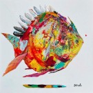 Coeur de sirène, de l'artiste Brigitte Galipeau - BGALI, Tableau, Acrylique, encre et collage d'acrylique sur toile, Dimension : 24 x 24 pouces