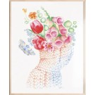 Affiche, -- Col fleuri, tête florale --, de l'artiste Katrinn Pelletier, Illustration, aquarelle, crayons de couleur, ..., dimension : 16 x 12 de largeur