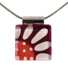 Collier carré 1 pouce, no 41, de l'artiste Azurine, Peint à la main, Chaîne 18 po en acier inoxydable, Matière première : verre, cuisson au four