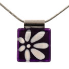 Collier carré 1 pouce, no 72, de l'artiste Azurine, Peint à la main, Chaîne 18 po acier inoxydable, Matière première : verre, cuisson au four