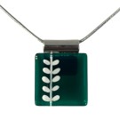 Collier carré 1 pouce, no 39, de l'artiste Azurine, Peint à la main, Chaîne 18 po acier inoxydable, Matière première : verre, cuisson au four