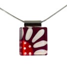Collier carré 1 pouce, no 44, de l'artiste Azurine, Peint à la main, Chaîne 18 po acier inoxydable, Matière première : verre, cuisson au four